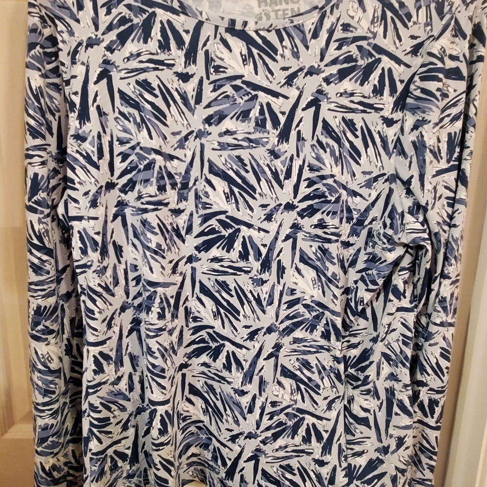 Abstract Blue and White Long Sleeve Top